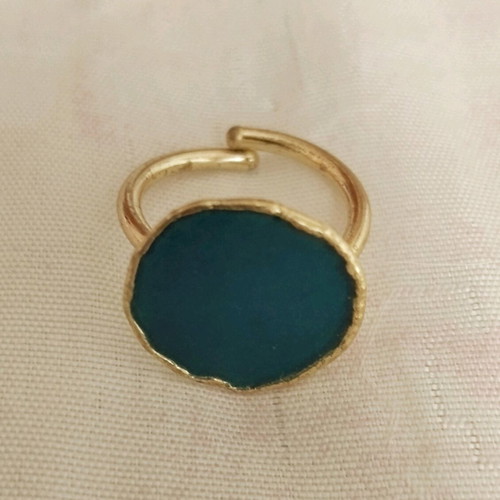 Handmade brass ring with enamel like new, adjustable
