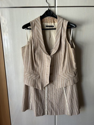 Raxevsky linen skirt and vest set like new, beige