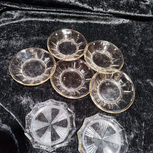 Set of 5 vintage glass plates with gold rim, Made in Tunis