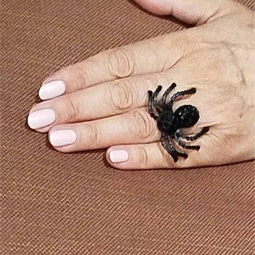 Spider ring like new, black metal with crystals