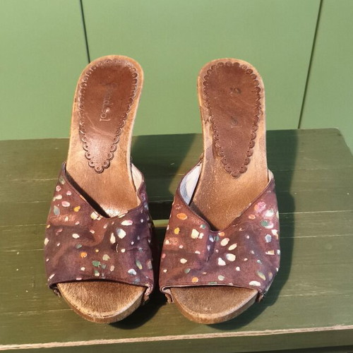 Spanish wooden clogs used, size 39, brown, 10cm heel, Sandisol