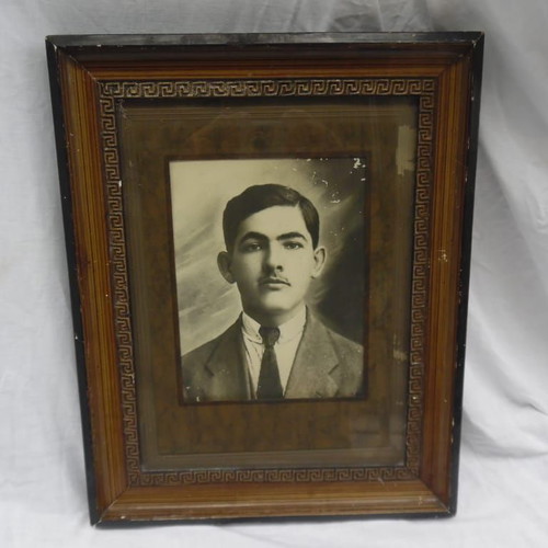 Prewar wooden and plaster frame with old photograph