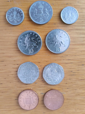 Collectible coins from England used, 9 different pieces