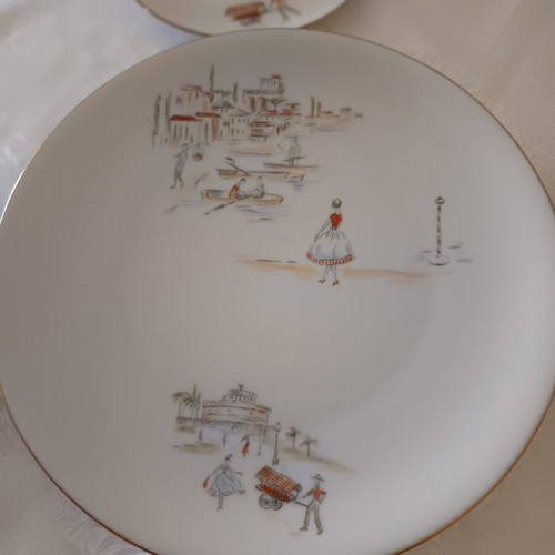 Vintage Winterling Bavaria porcelain dessert set like new, platter & 4 plates