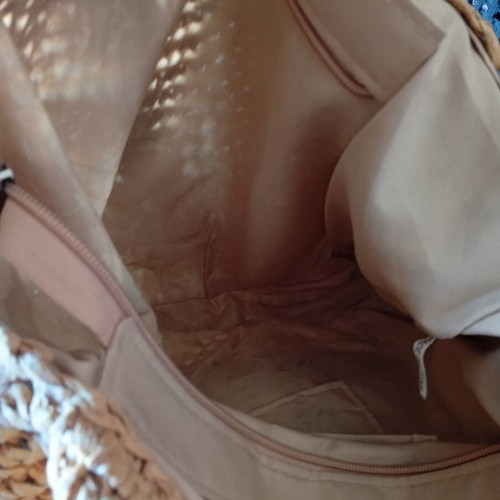 Boho shoulder bag, straw with lining, beige