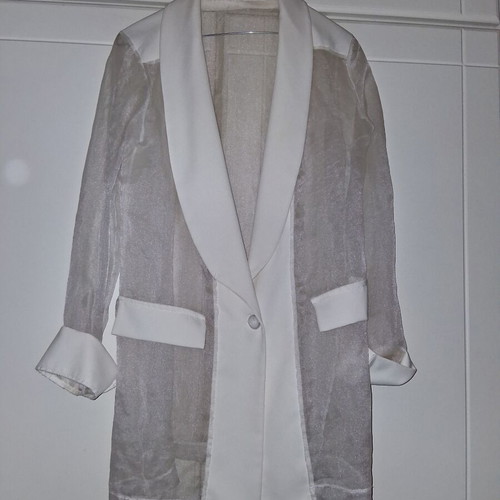 Long jacket like new, thin transparent with satin details