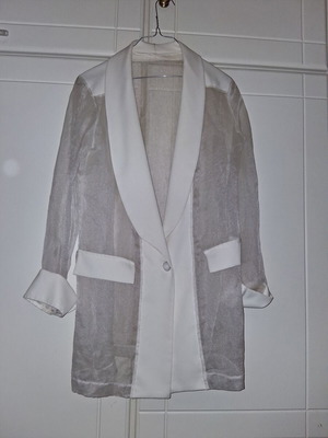 Long jacket like new, thin transparent with satin details