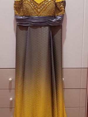Evening dress Allure gray and yellow with embroidered bust like new