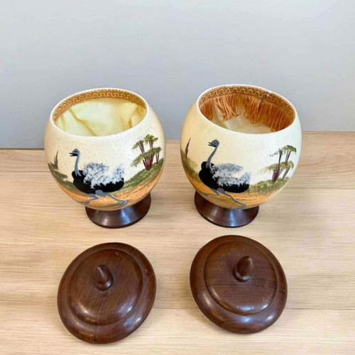 Ostrich eggs like new, set of 11 pieces height 17 cm