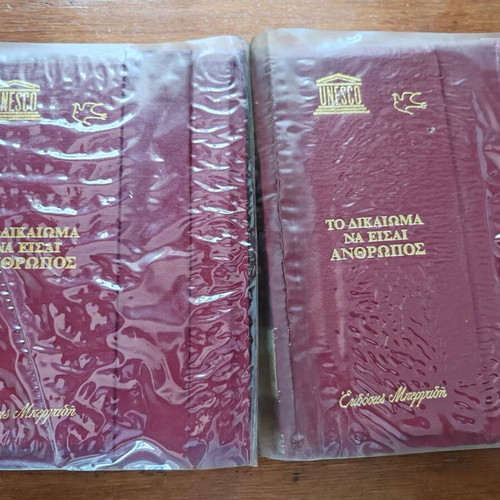 To Dikaioma Na Eisai Anthropos UNESCO Encyclopedia 2 Volumes Leather Bound Like New