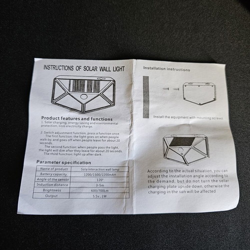 Solar wall light rechargeable with motion sensor, new