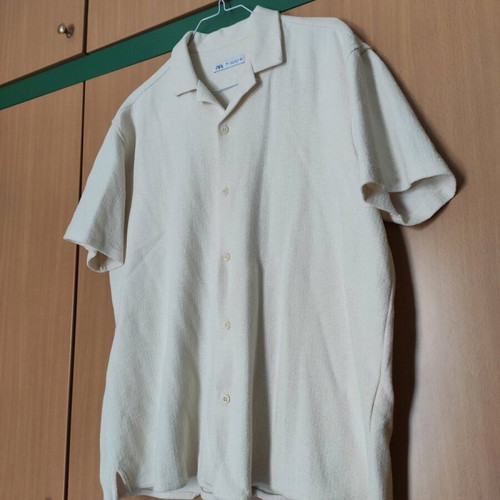 Zara men's shirt ecru new, cotton with rustic effect XL