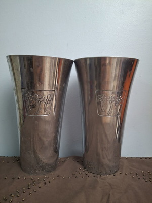 Metal floral imprint vases used, two large 1990s