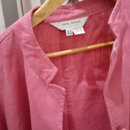 Zara women's jacket used, pink linen, unlined, size M
