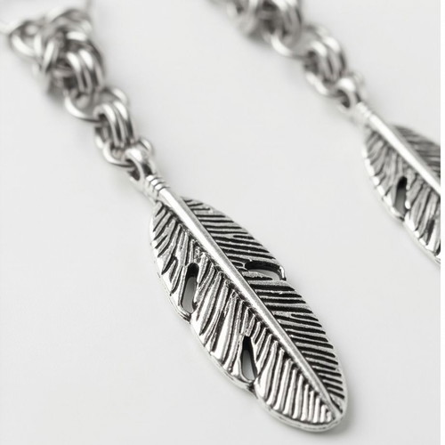 Byzantine Chain Leaf Earrings stainless steel new, silver color