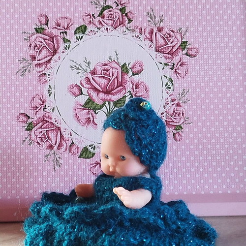 Doll with handmade dress and hat new