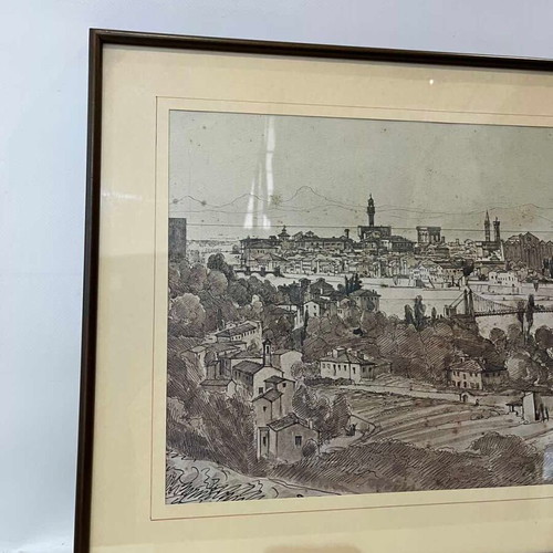 Vintage wall print panoramic view of Italy used 45.5x59.5 cm