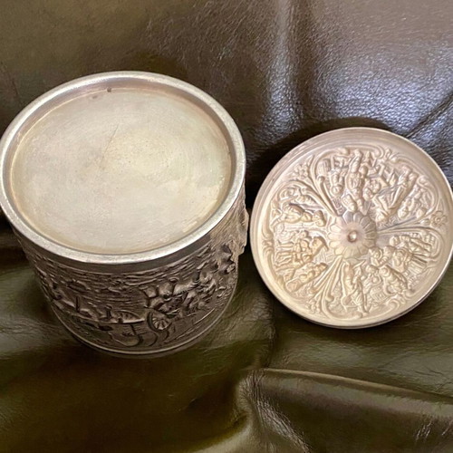 Spice jar with lid used, silver-plated, vintage from Holland