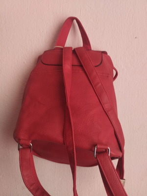 Red leather backpack new, adjustable straps, drawstring closure