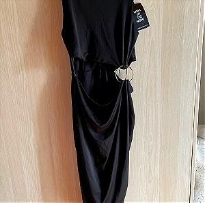 μαύρο μίντι φόρεμα booho με άνοιγμα