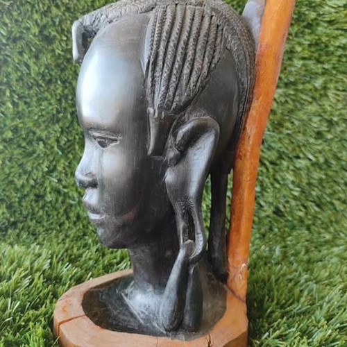 Ebony sculpture with Maasai woman head like new