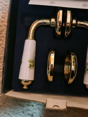 Door handles set porcelain and brass, new