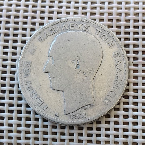 Greece Silver 2 Drachmae 1873 George used, rare coin