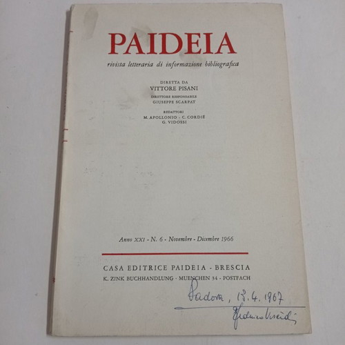 Paideia magazines used, 2 issues 1966 and 1971, Italian