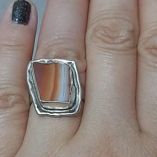 Ring with agate stone, new, sterling silver artisan vintage