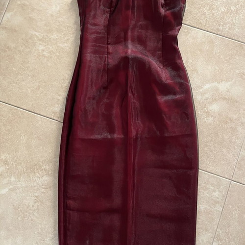 Strapless midi dress Bordeaux Burgundy with black organza, like new