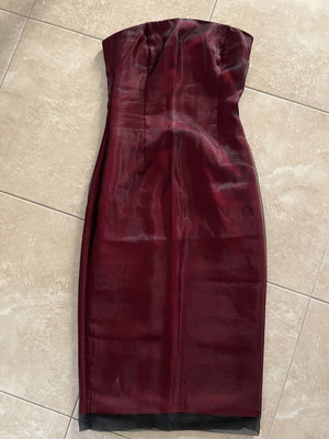 Strapless midi dress Bordeaux Burgundy with black organza, like new