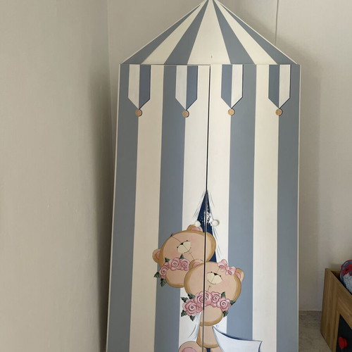 Children's wardrobe used, hand-painted solid wood, 80x45x170 cm