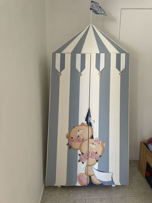 Children's wardrobe used, hand-painted solid wood, 80x45x170 cm