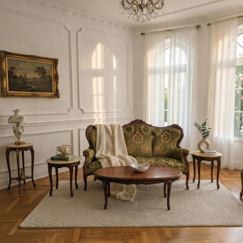 Louis XV Retro-Chic set sofa and tables with natural onyx, like new