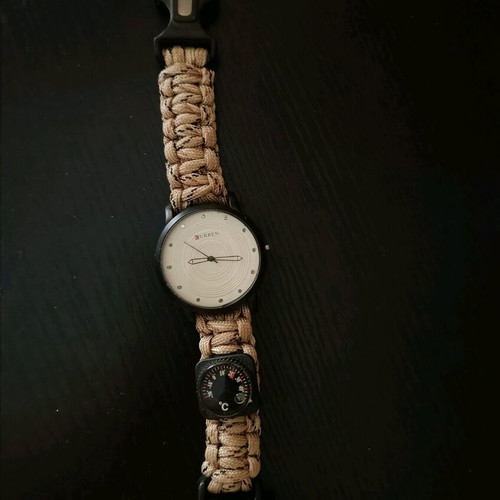 Curren men's wristwatch like new with compass and thermometer beige