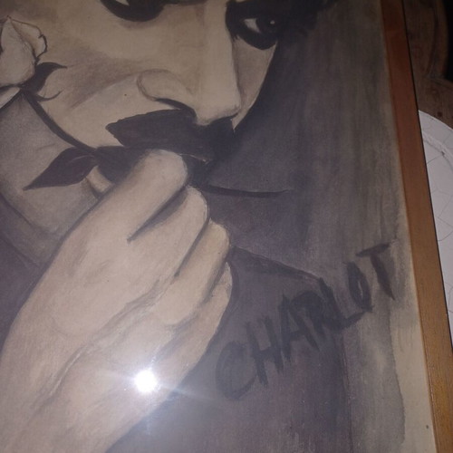 Charlie Chaplin painting like new, hand-painted with signature