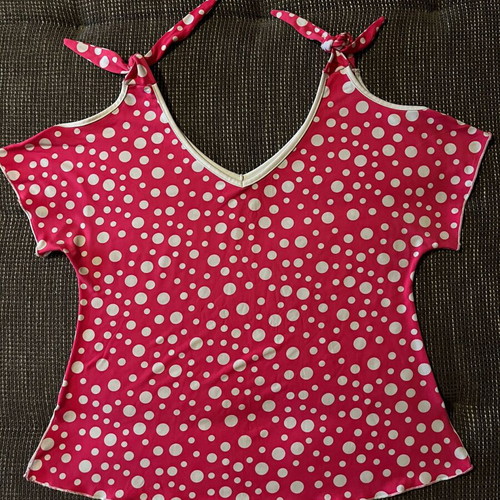 Vintage Y2K pink fuchsia polka dot top with shoulder ties, like new