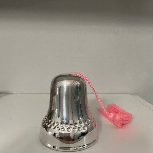 Silver music bell new with pink tassel