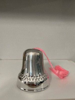 Silver music bell new with pink tassel