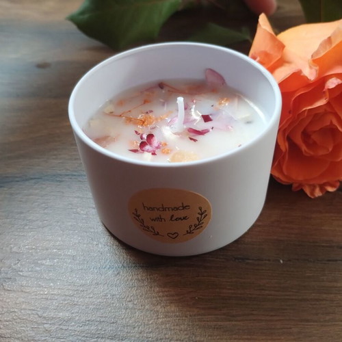 Scented candle autumn flowers new, handmade soy with dried flowers
