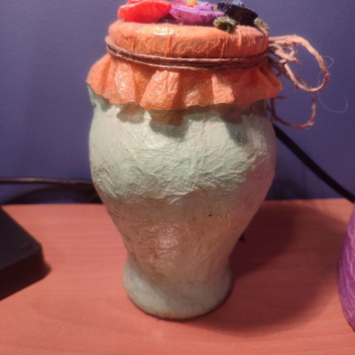 Set of 2 handmade decorative vases with embossed flowers