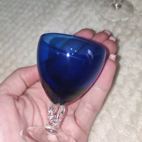 Vintage liqueur glasses, 5 rare colored pieces from France