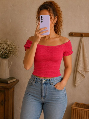 Brandy Melville red smocked top new, size XS