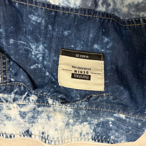 Bershka Denim Shirt Medium Acid Wash Blue/White like new