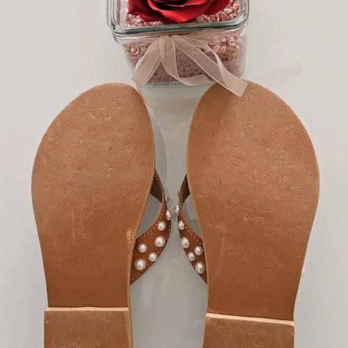 Ancient Greek Sandals leather sandals new, size 40, beige with pearls