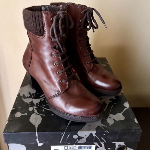 Red Hot women's ankle boots, genuine leather, size 37, brown
