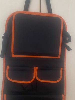 Car seat back organizer like new with 3 pockets and foldable tray
