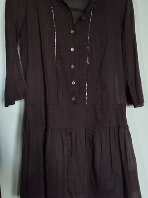 Brown gauze dress size M like new with 3/4 sleeves and sequins