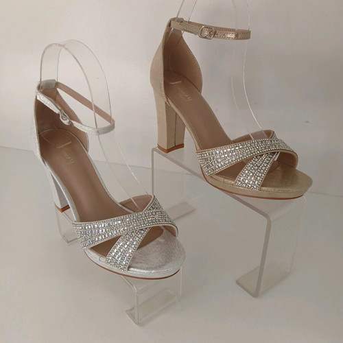 Women's sandals new with rhinestones, 10 cm heel, white and gold