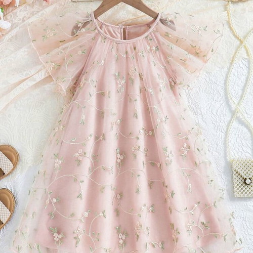 Girls' dress 6 years new, A-line, beige and pink